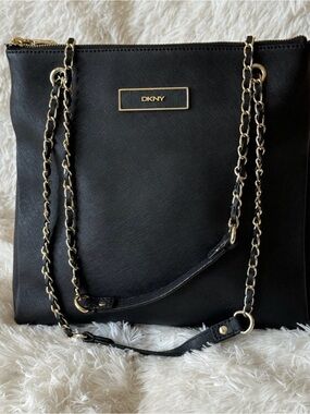DKNY Black Shoulder Bag with Gold Chain Strap